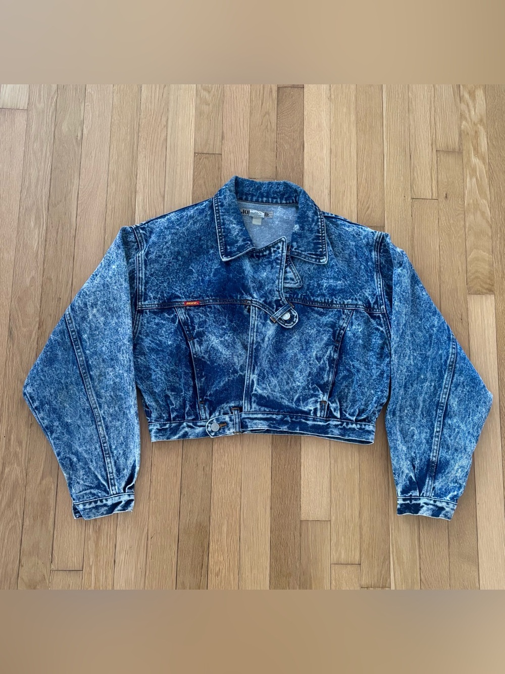 Vintage 80s Jordache Denim Jacket Womens M Avant Garde Acid Wash Crop Asymmetric - Picture 9 of 16